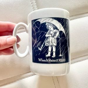 Vintage Morton Salt Girl Coffee Mug 1914 Logo Japan When It Rains It Pours